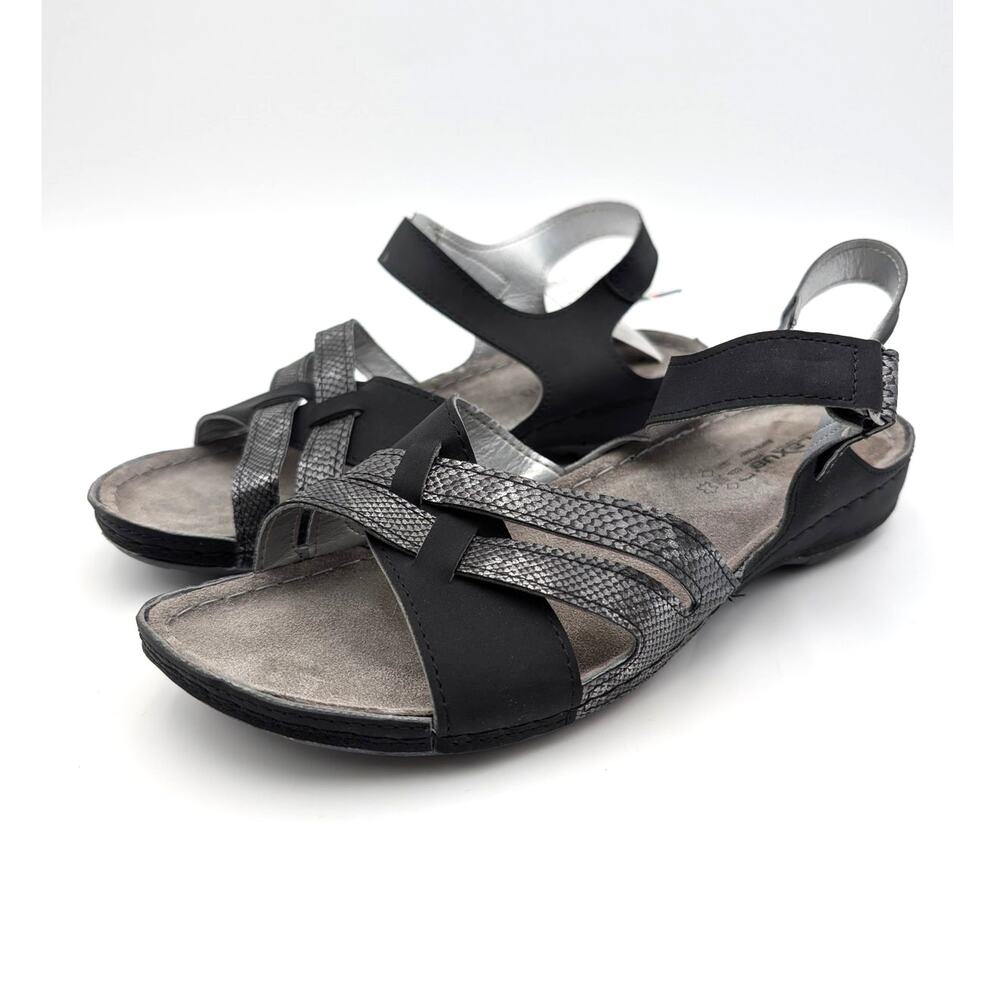 Flexus Alvina Hook & Loop Sandals Open Toe Women's Black Multi Sz US10.5-11 EU42